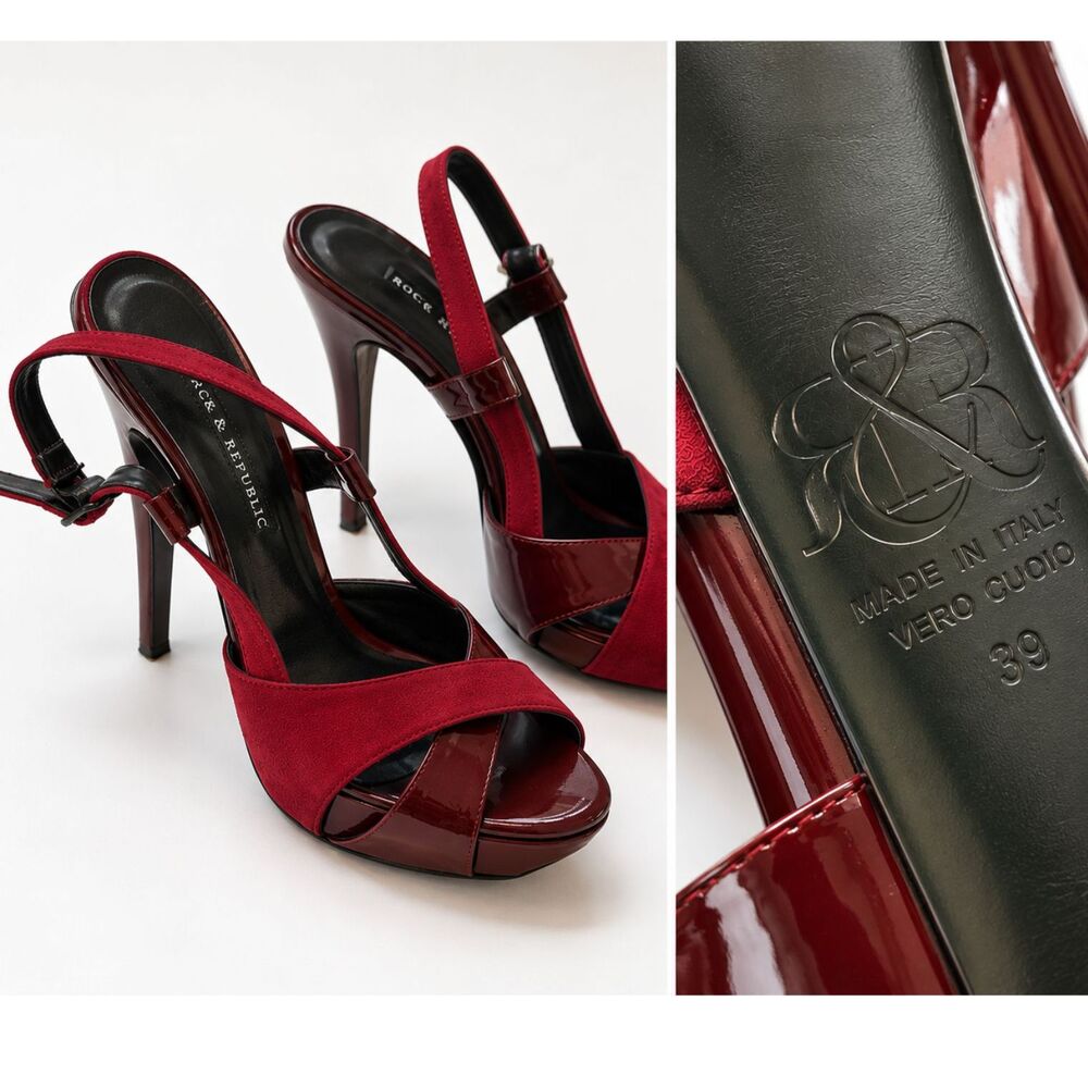 Neiman Marcus Italian Red Leather Slingback Peep Toe Heels Womens